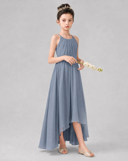 Dusty Blue A-line Junior Bridesmaid Dresses Front