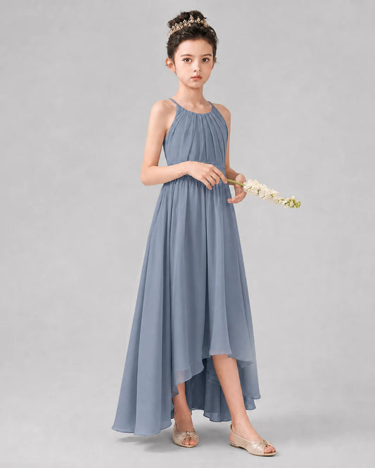 Dusty Blue A-line Junior Bridesmaid Dresses Front