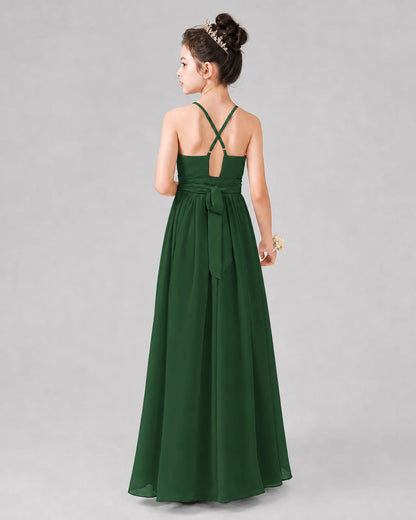Emerald Green A-line Junior Bridesmaid Dresses Back