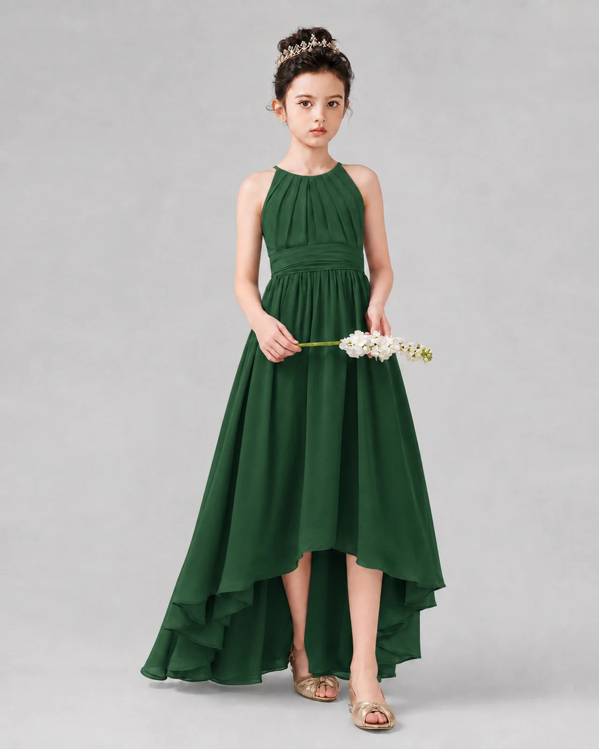 Emerald Green A-line Junior Bridesmaid Dresses Side