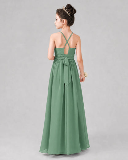 Eucalyptus A-line Junior Bridesmaid Dresses Back