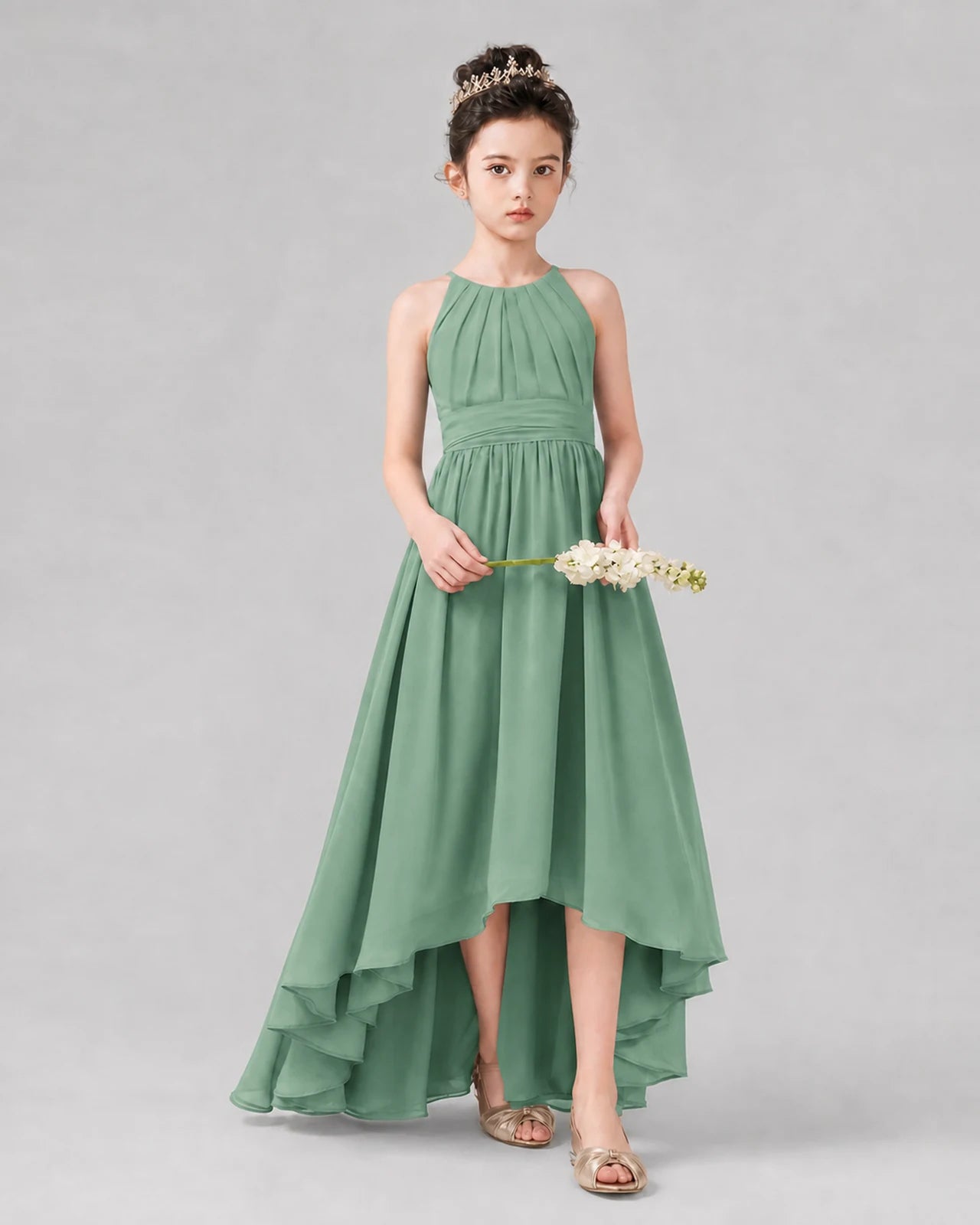 Eucalyptus A-line Junior Bridesmaid Dresses Side