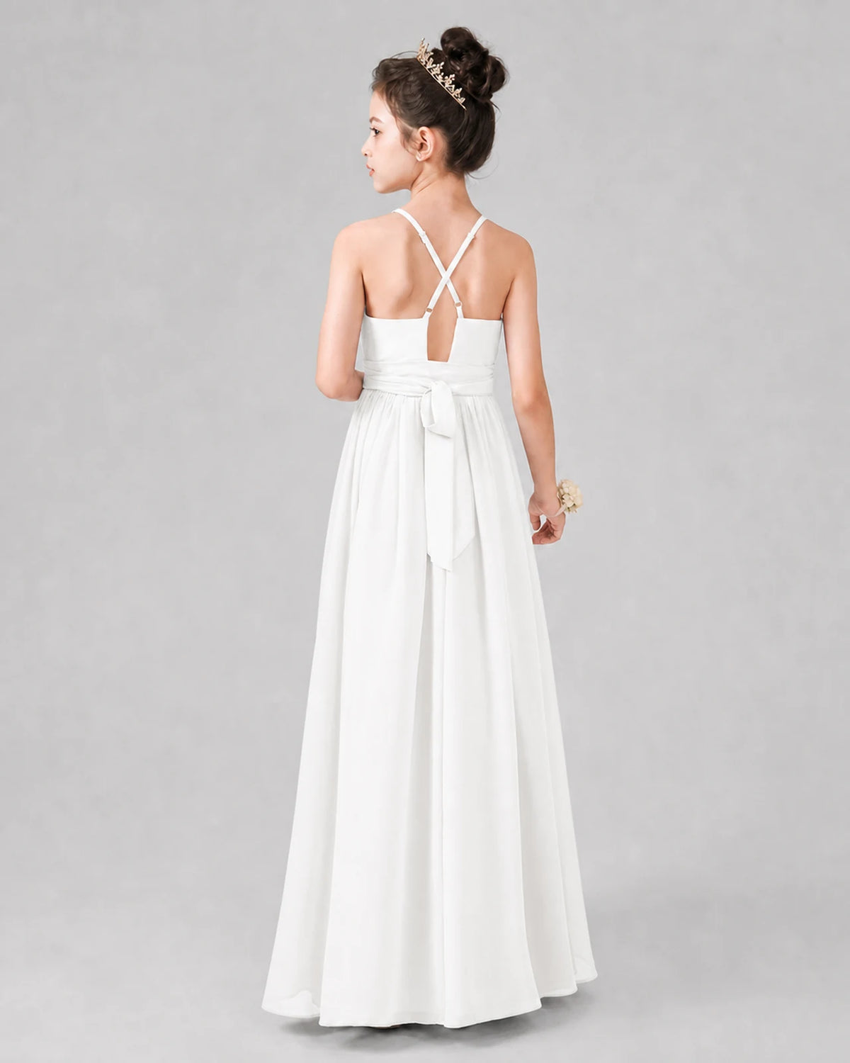 Ivory A-line Junior Bridesmaid Dresses Back