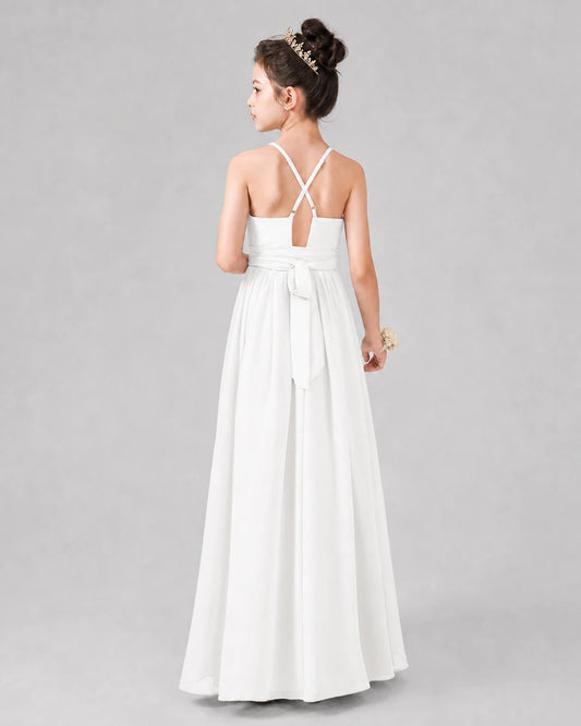Ivory A-line Junior Bridesmaid Dresses Back