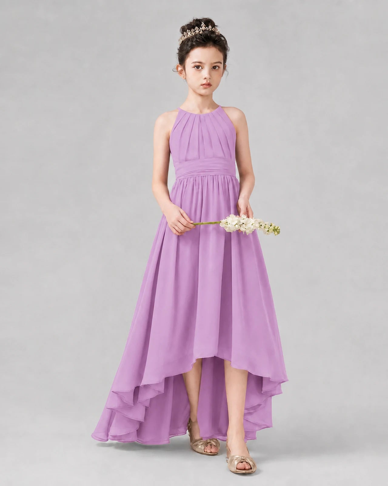 Lilac A-line Junior Bridesmaid Dresses Side