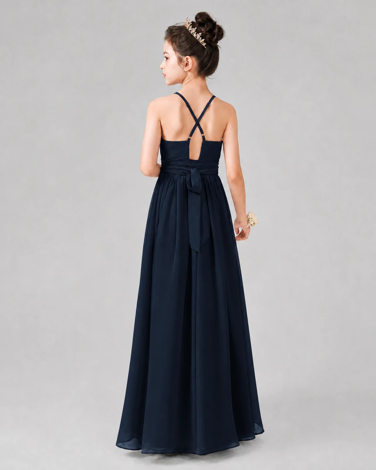 Navy Blue A-line Junior Bridesmaid Dresses Back