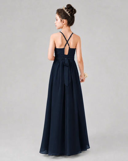 Navy Blue A-line Junior Bridesmaid Dresses Back
