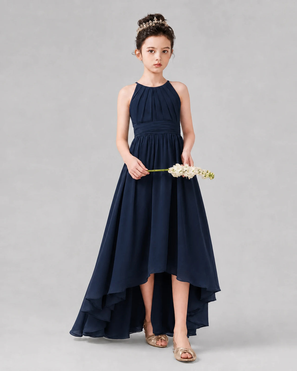 Navy Blue A-line Junior Bridesmaid Dresses Side