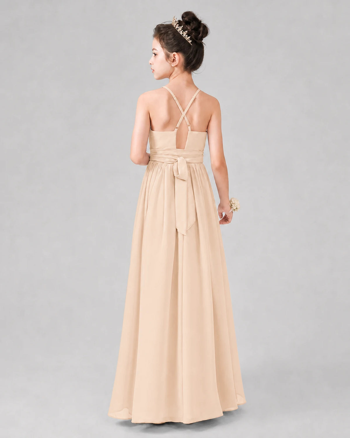 Peach A-line Junior Bridesmaid Dresses Back