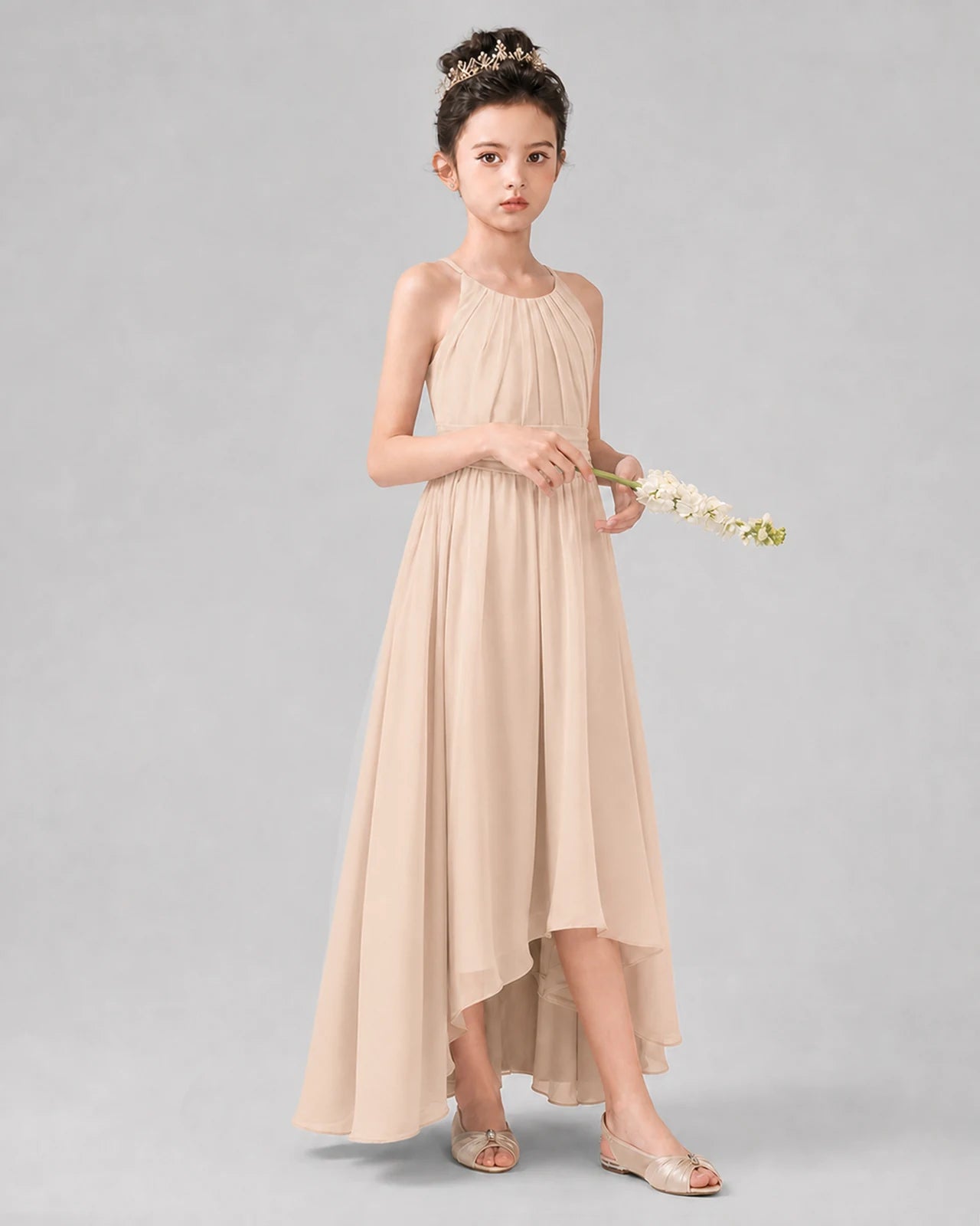 Peach A-line Junior Bridesmaid Dresses Front