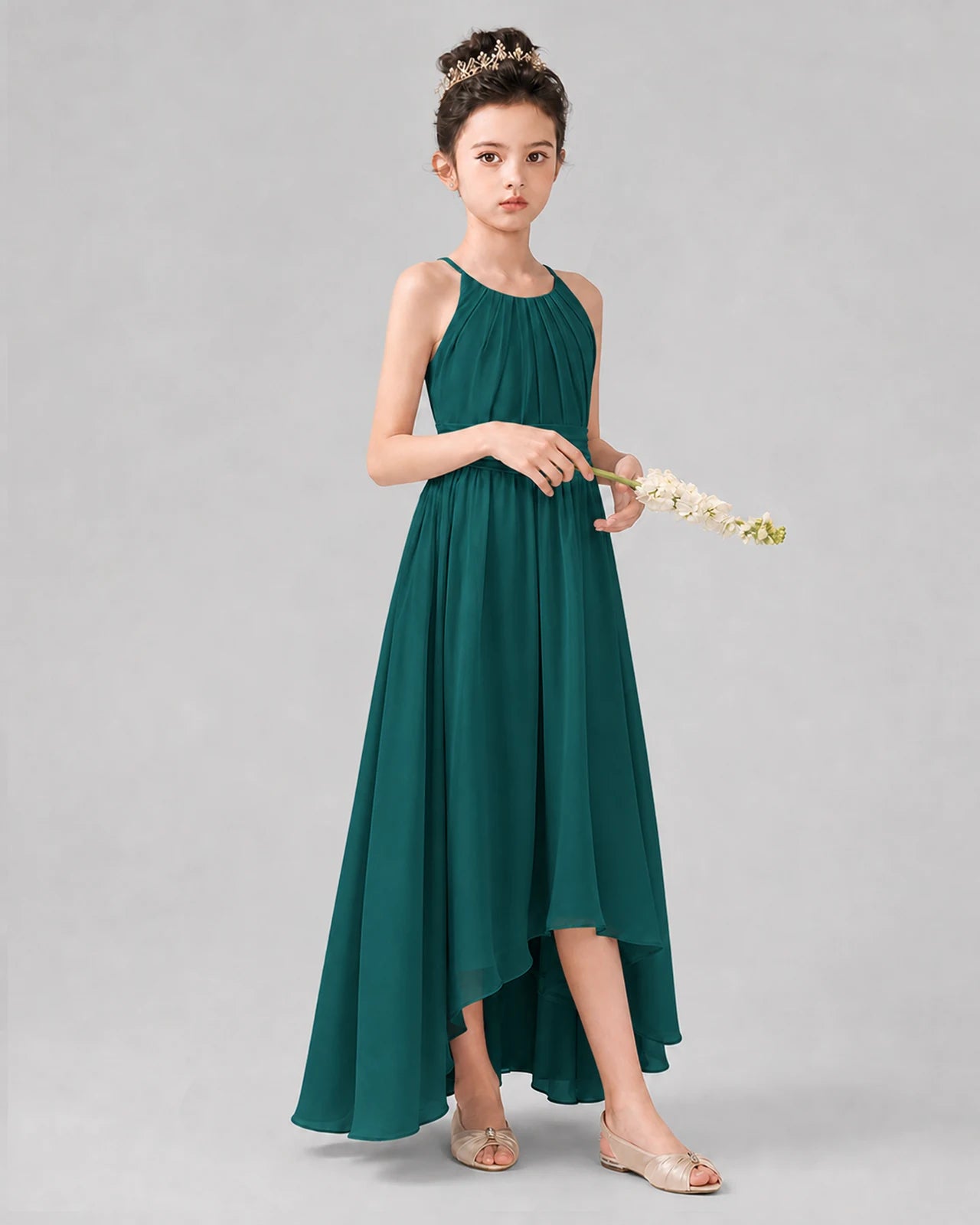 Peacock A-line Junior Bridesmaid Dresses Front