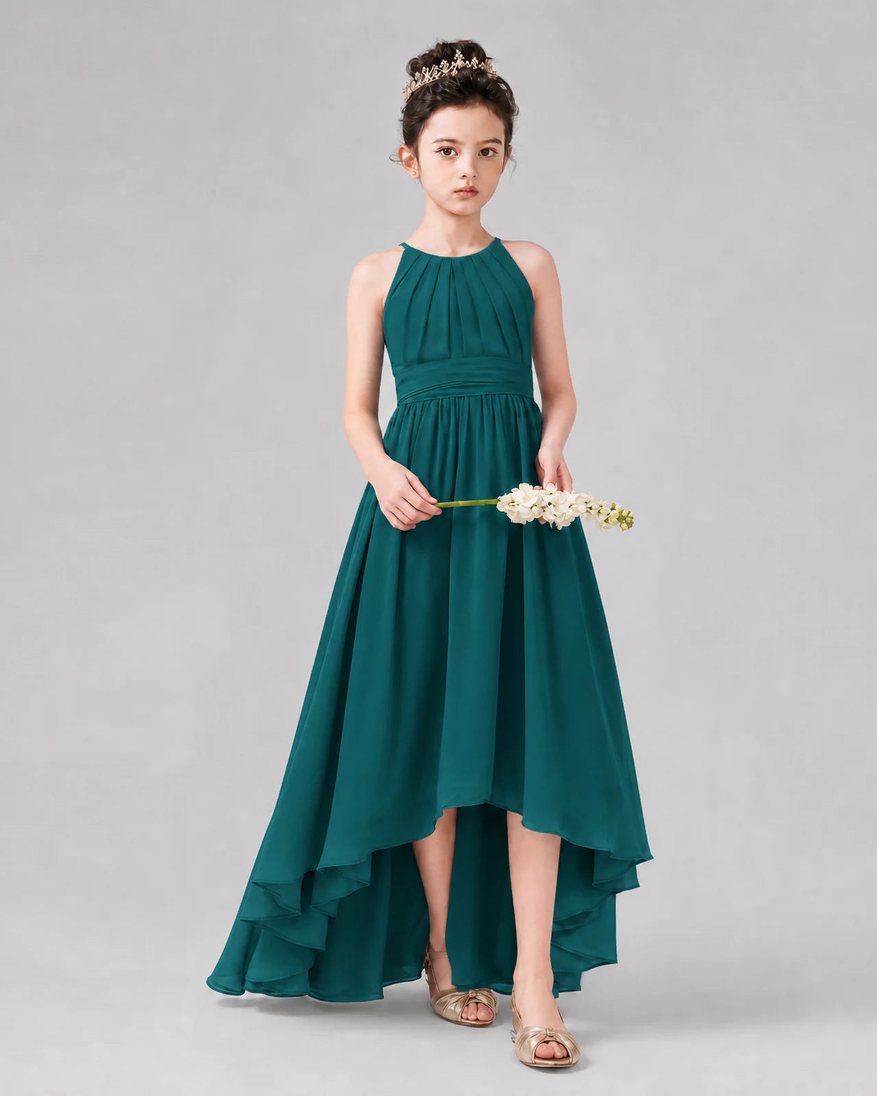 Peacock A-line Junior Bridesmaid Dresses Side