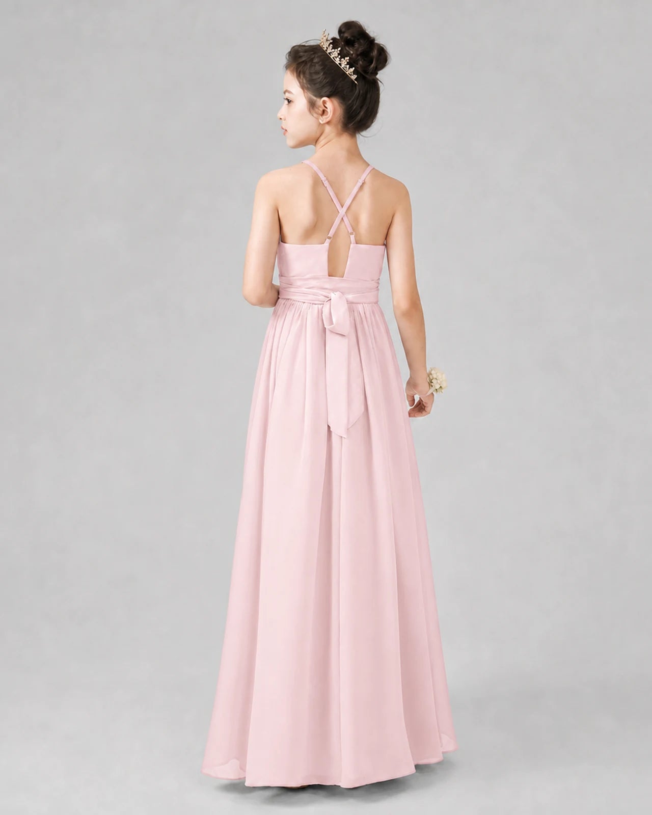Pink A-line Junior Bridesmaid Dresses Back