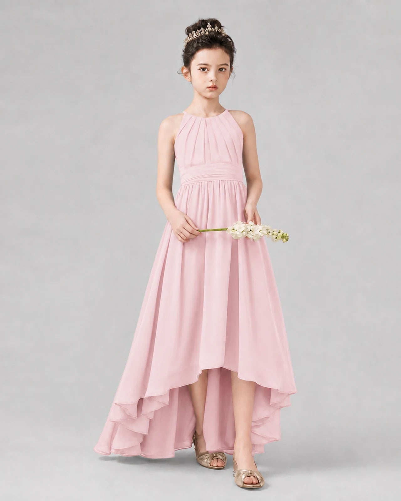 Pink A-line Junior Bridesmaid Dresses Side
