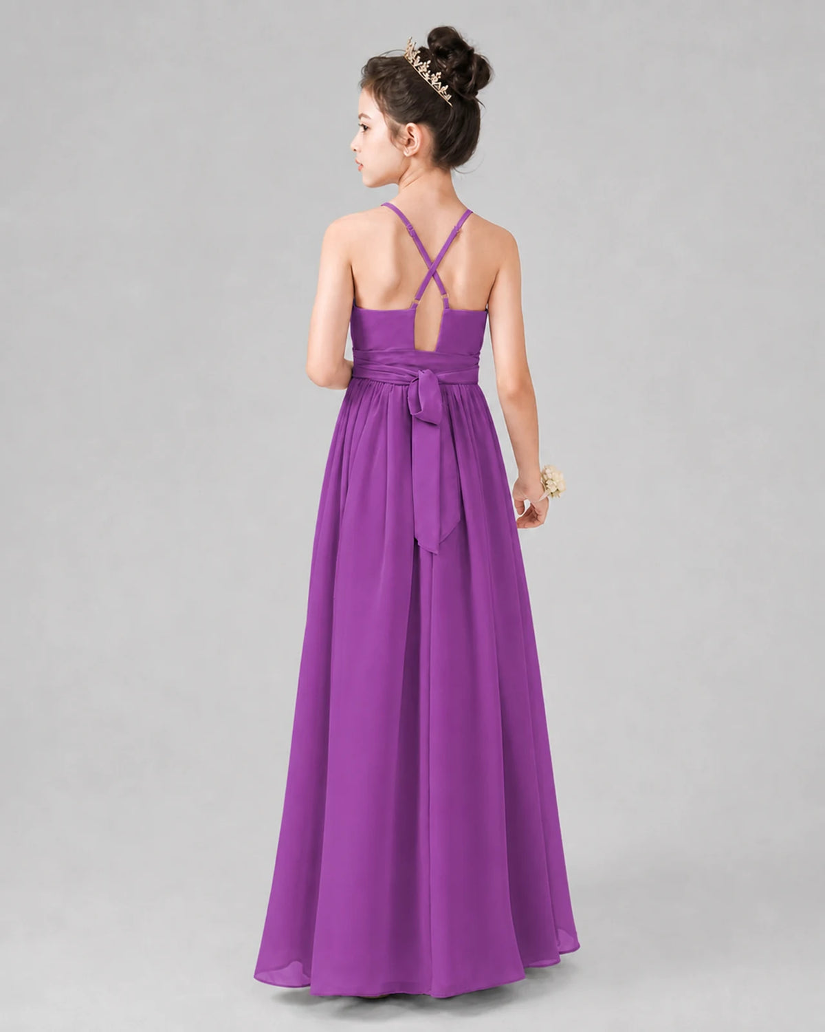 Purple A-line Junior Bridesmaid Dresses Back