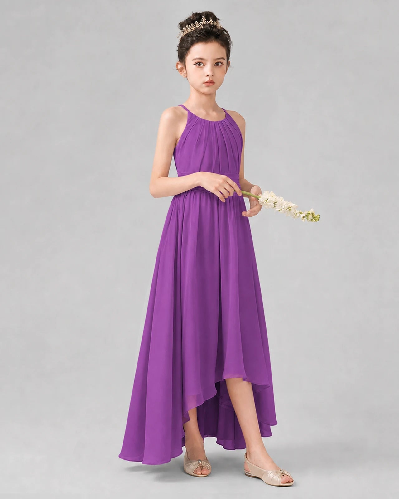Purple A-line Junior Bridesmaid Dresses Front