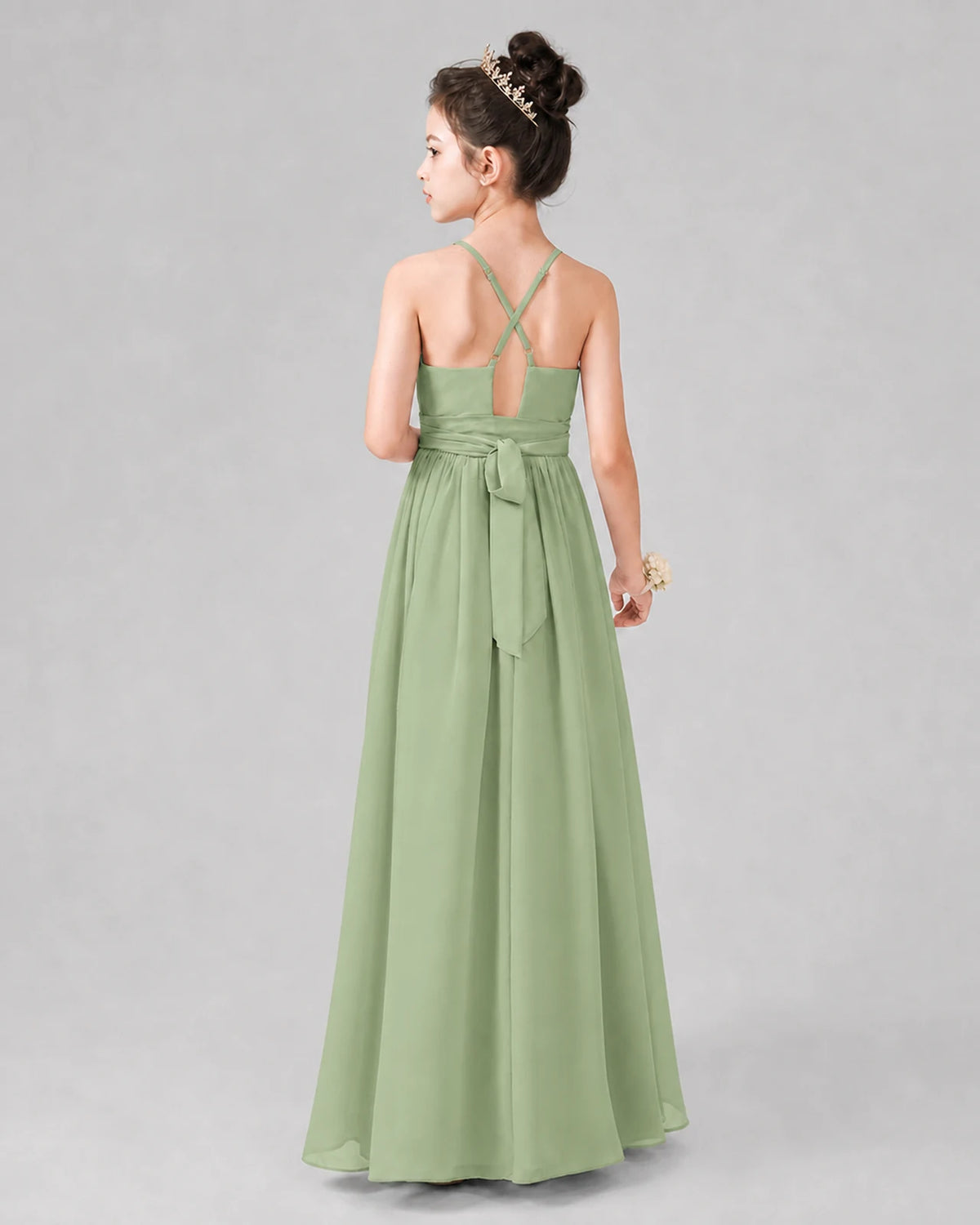 Sage Green A-line Junior Bridesmaid Dresses Back