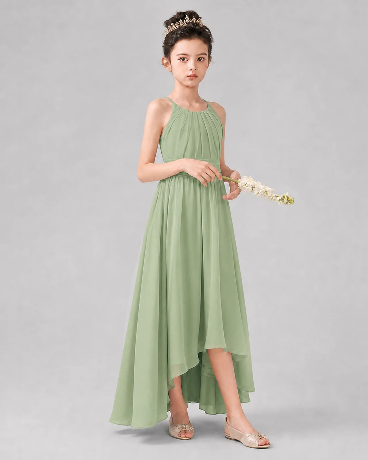 Sage Green A-line Junior Bridesmaid Dresses Front