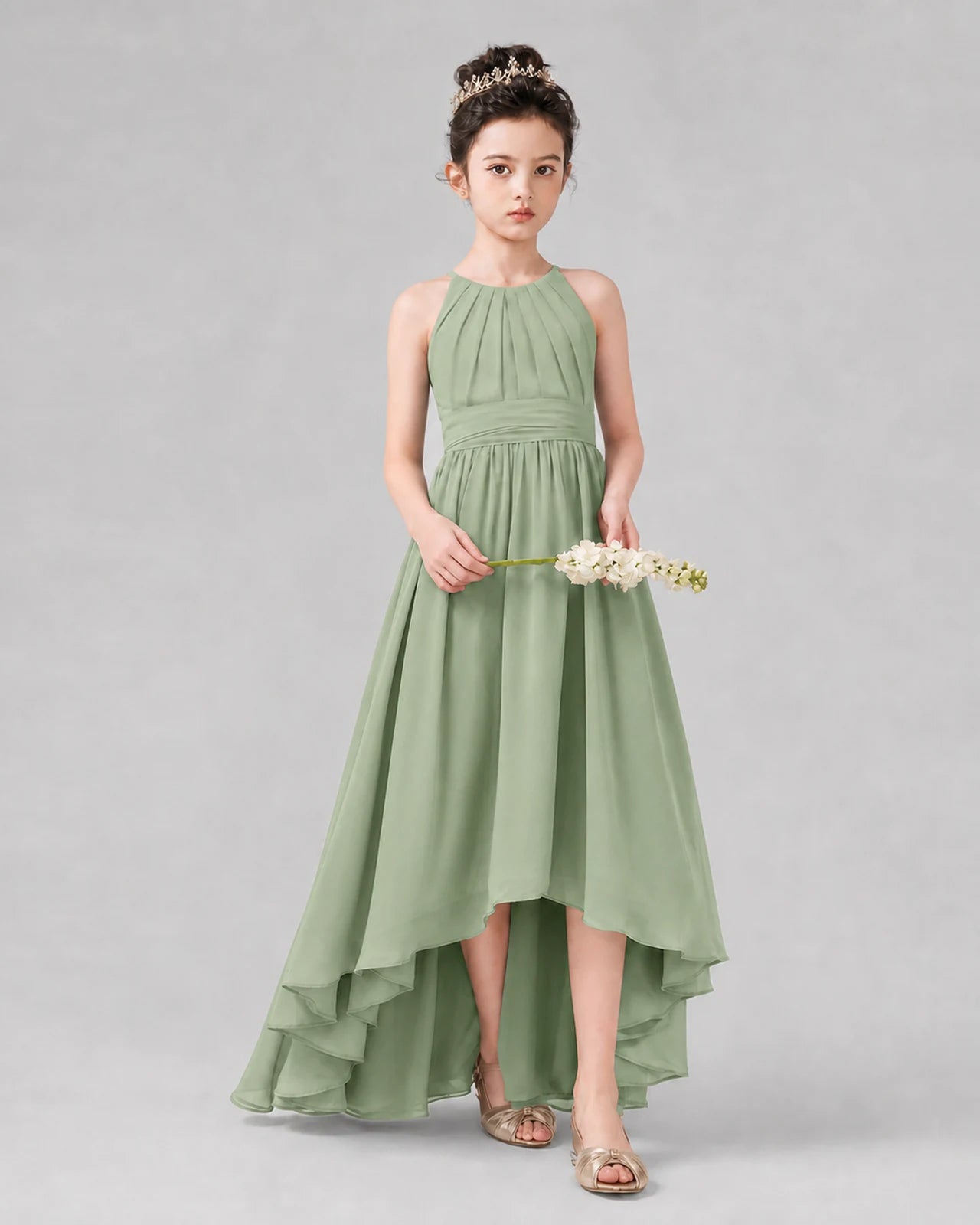 Sage Green A-line Junior Bridesmaid Dresses Side