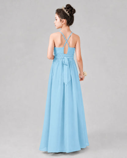 Sky Blue A-line Junior Bridesmaid Dresses Back