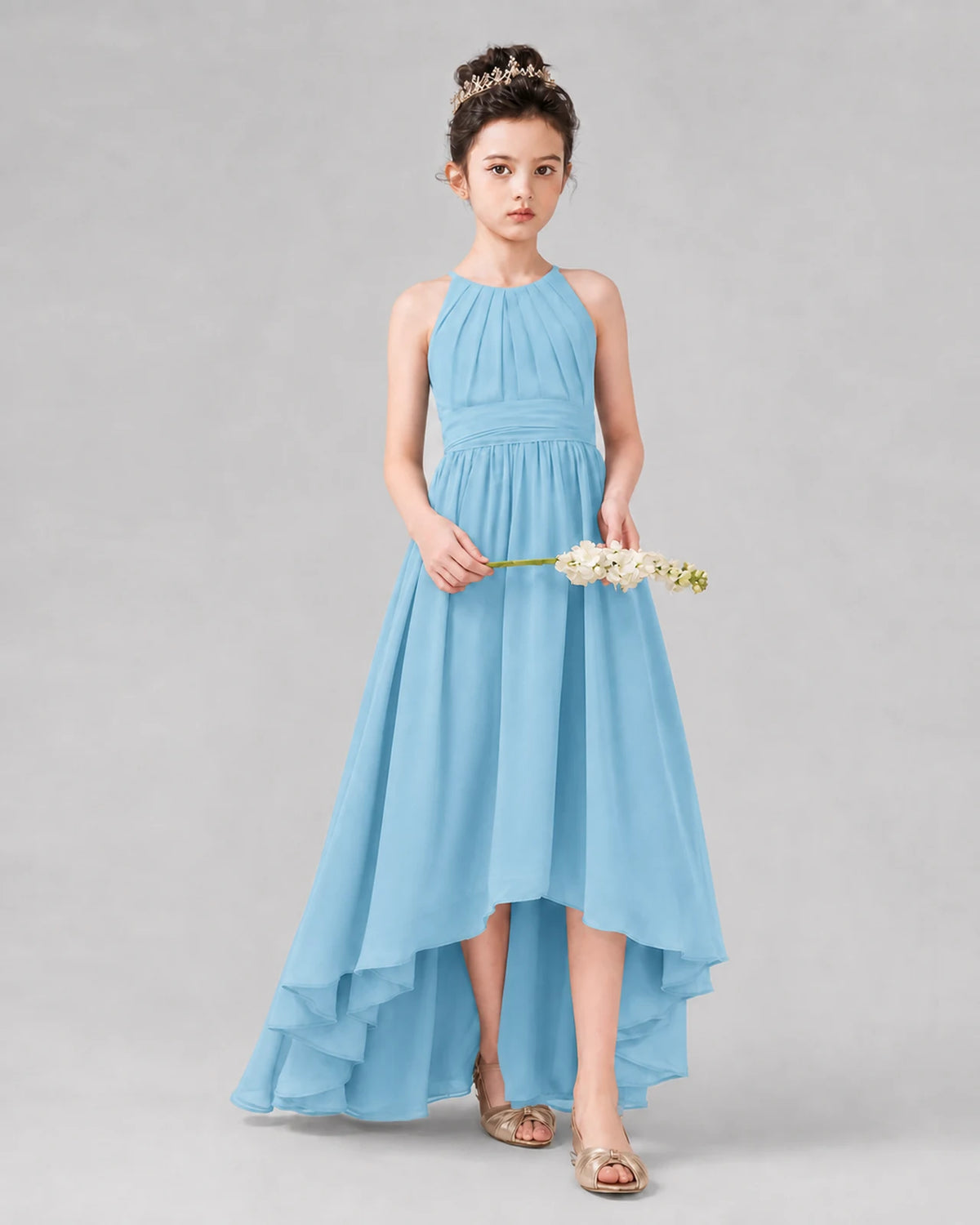 Sky Blue A-line Junior Bridesmaid Dresses Side