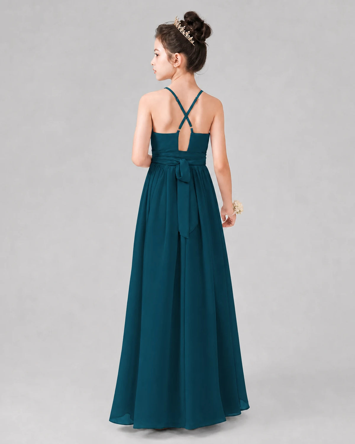 Teal A-line Junior Bridesmaid Dresses Back