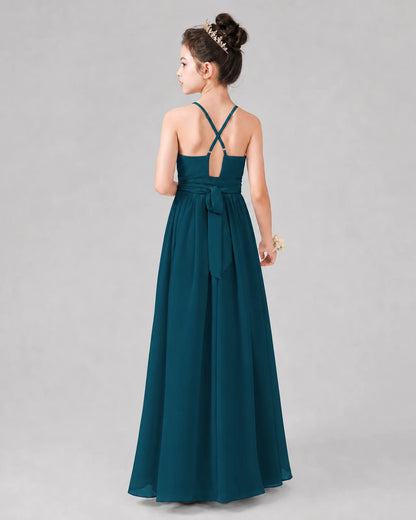 Teal A-line Junior Bridesmaid Dresses Back
