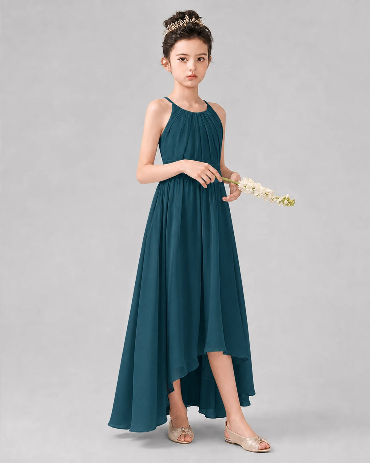 Teal A-line Junior Bridesmaid Dresses Front