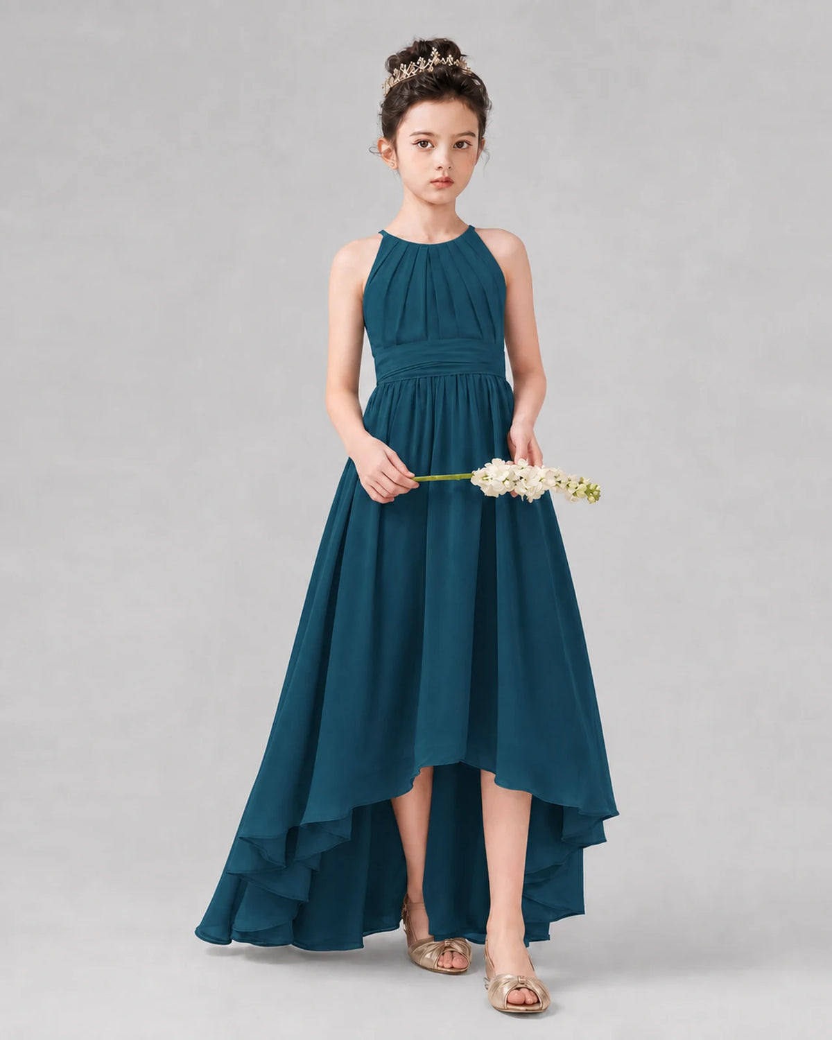 Teal A-line Junior Bridesmaid Dresses Side