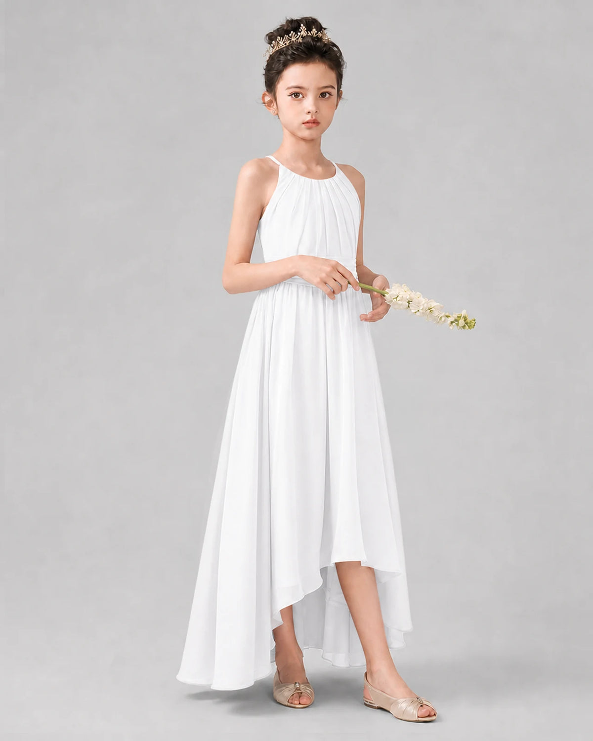 White A-line Junior Bridesmaid Dresses Front