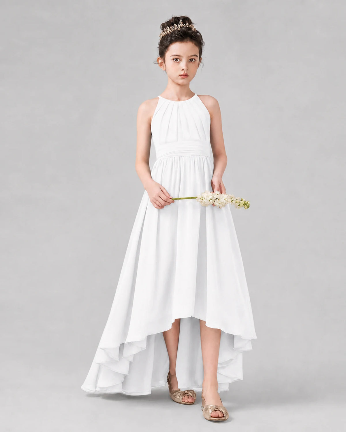 White A-line Junior Bridesmaid Dresses Side