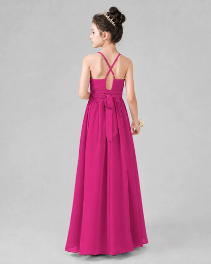 Hot Pink A-line Junior Bridesmaid Dresses Back
