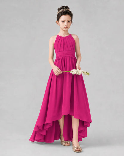 Hot Pink A-line Junior Bridesmaid Dresses Side