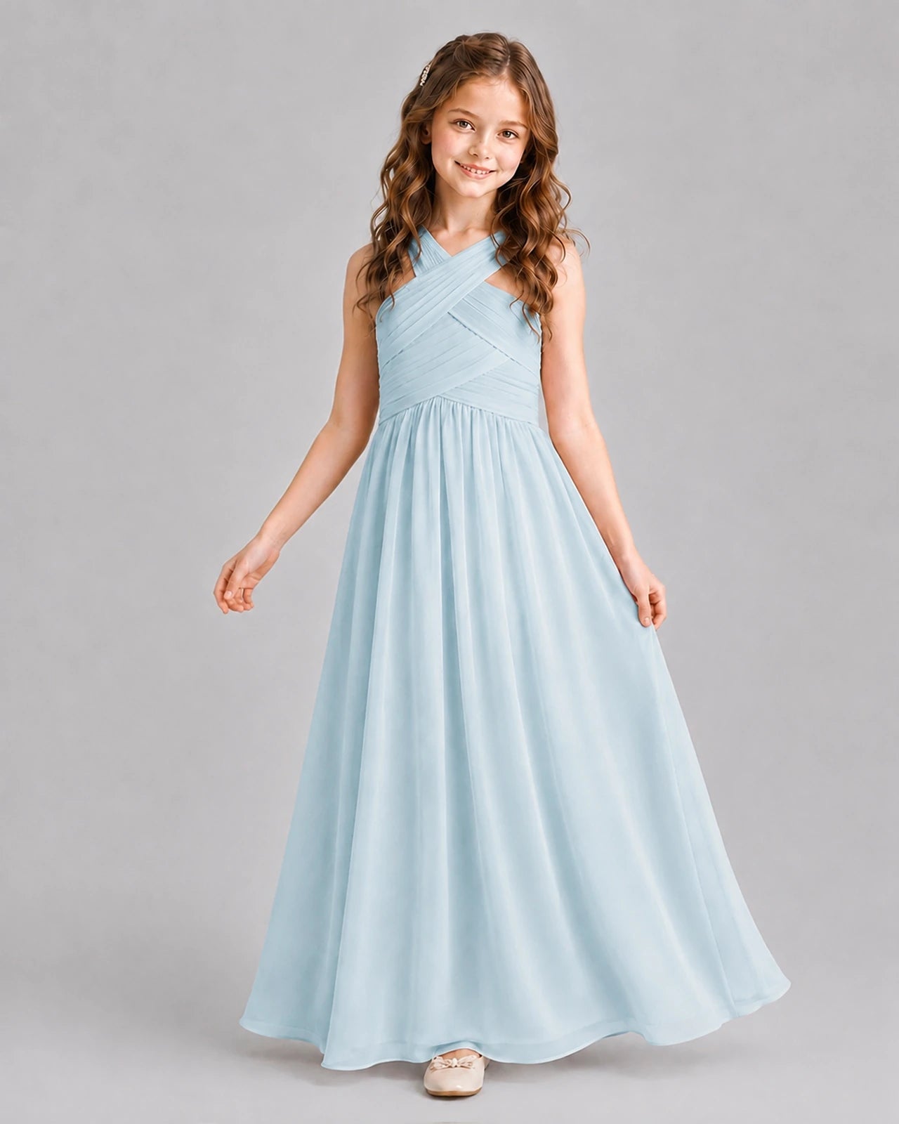 Baby Blue A-line Junior Bridesmaid Dresses Pose