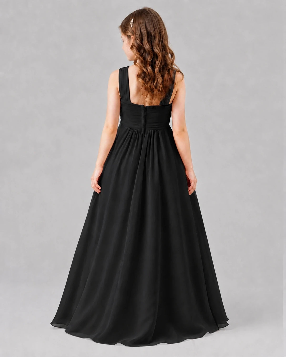 Black A-line Junior Bridesmaid Dresses Back