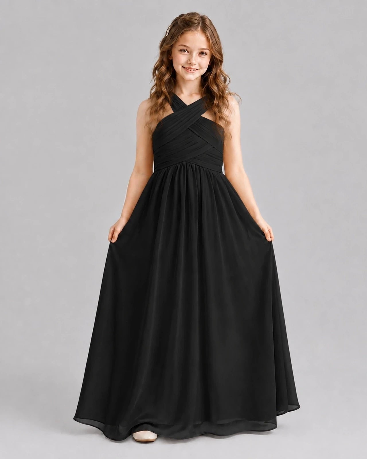 Black A-line Junior Bridesmaid Dresses Front