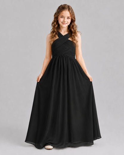 Black A-line Junior Bridesmaid Dresses Front