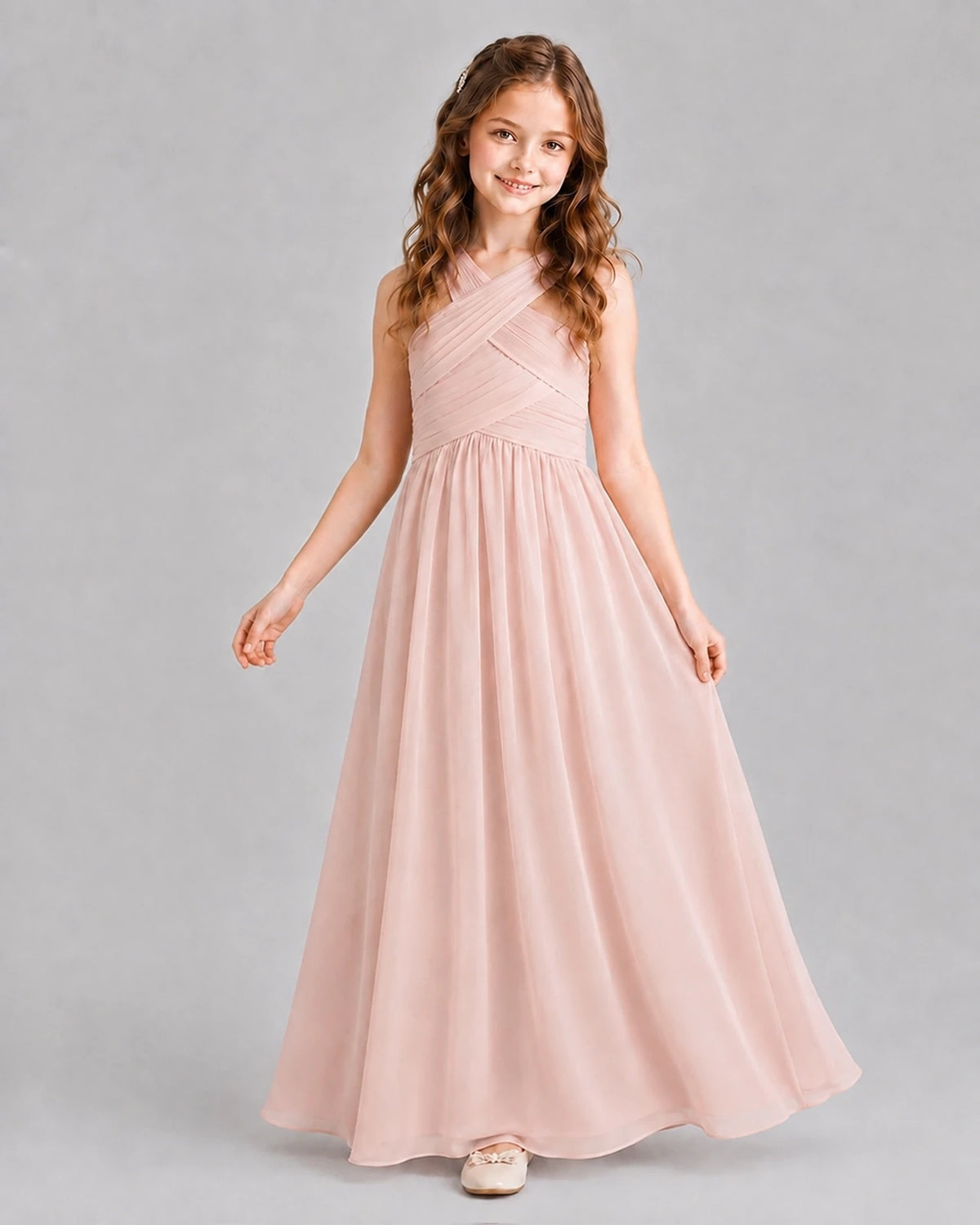 Blush Pink A-line Junior Bridesmaid Dresses Pose