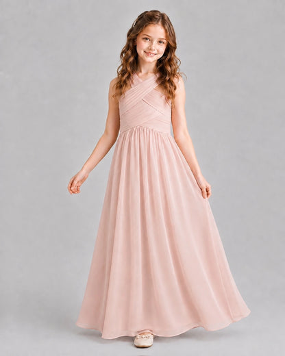 Blush Pink A-line Junior Bridesmaid Dresses Pose