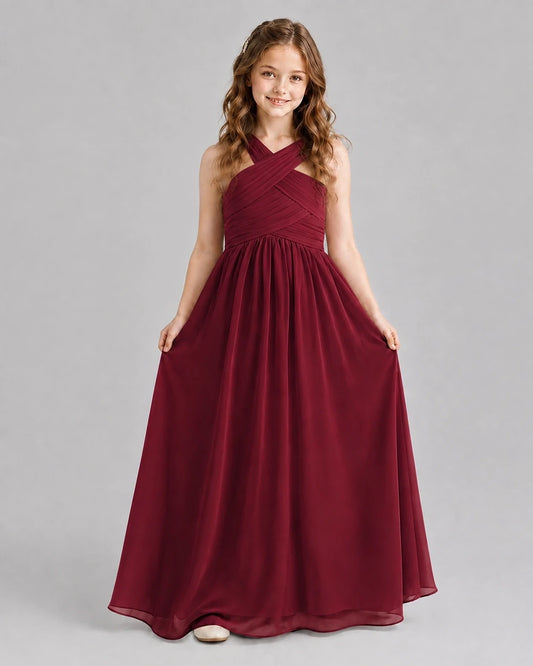 Burgundy A-line Junior Bridesmaid Dresses Front