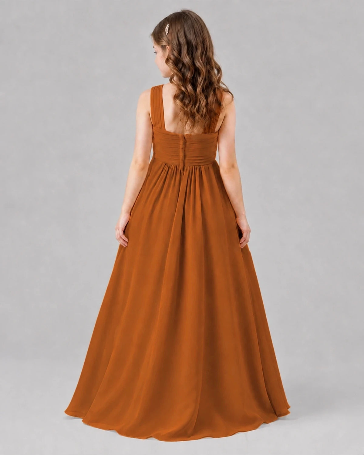 Burnt Orange A-line Junior Bridesmaid Dresses Back