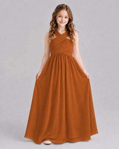 Burnt Orange A-line Junior Bridesmaid Dresses Front