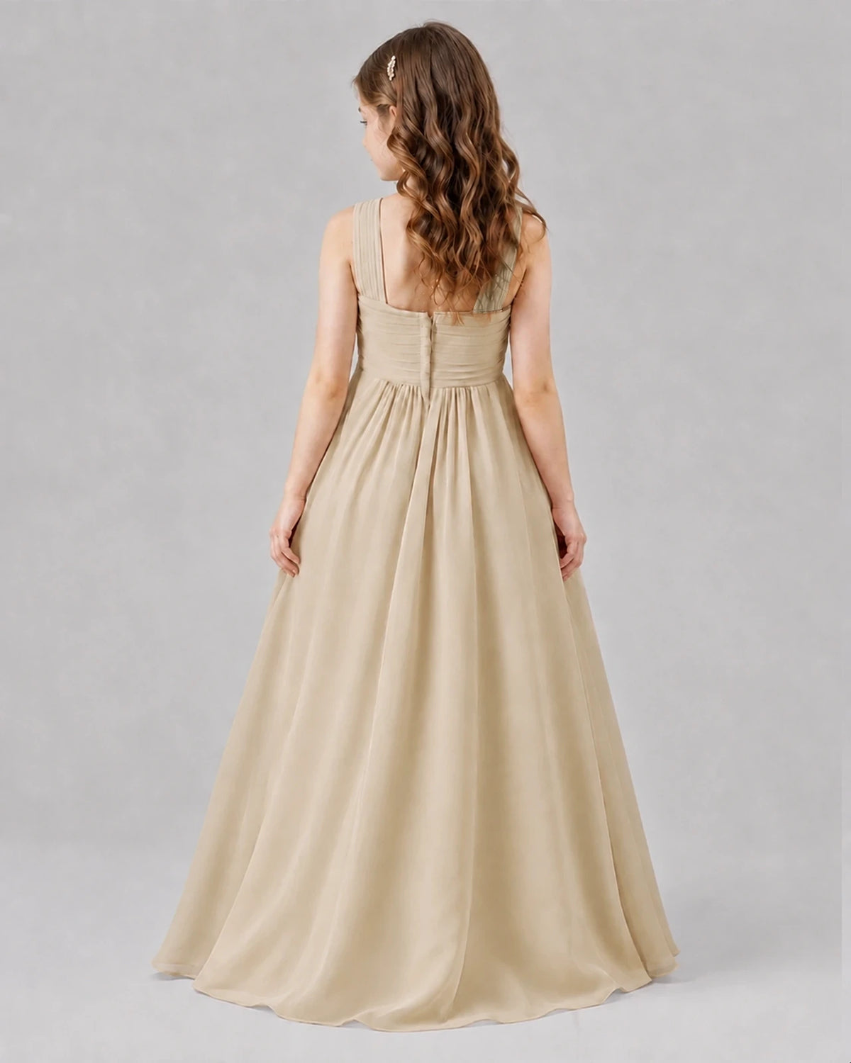 Champagne A-line Junior Bridesmaid Dresses Back