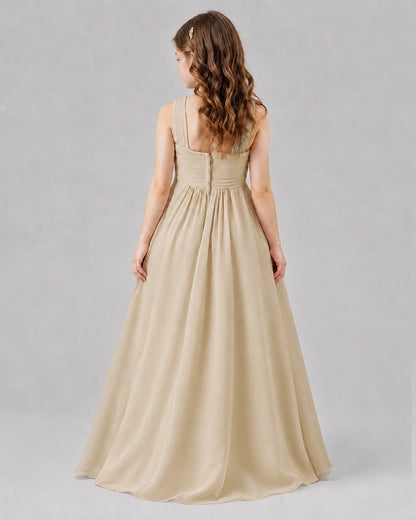 Champagne A-line Junior Bridesmaid Dresses Back