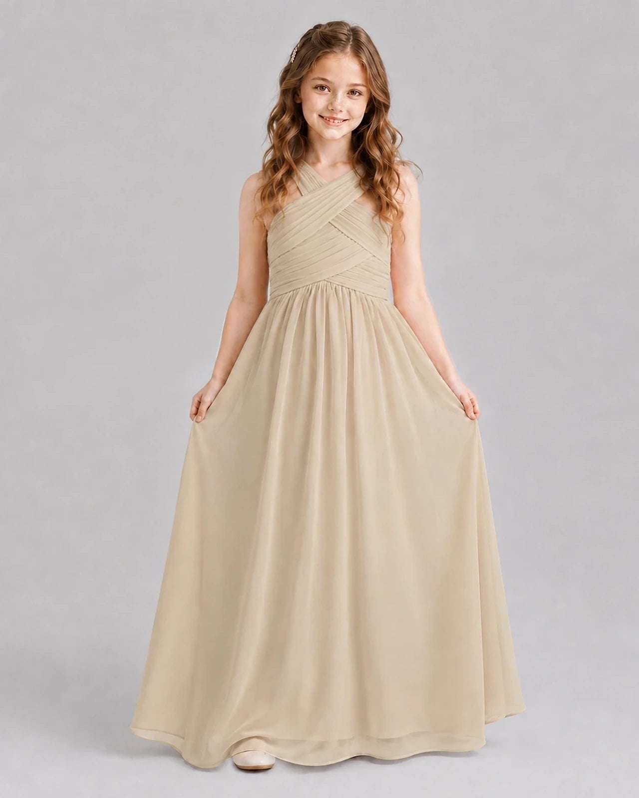 Champagne A-line Junior Bridesmaid Dresses Front