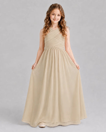 Champagne A-line Junior Bridesmaid Dresses Front