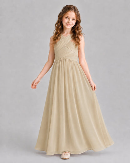 Champagne A-line Junior Bridesmaid Dresses Pose