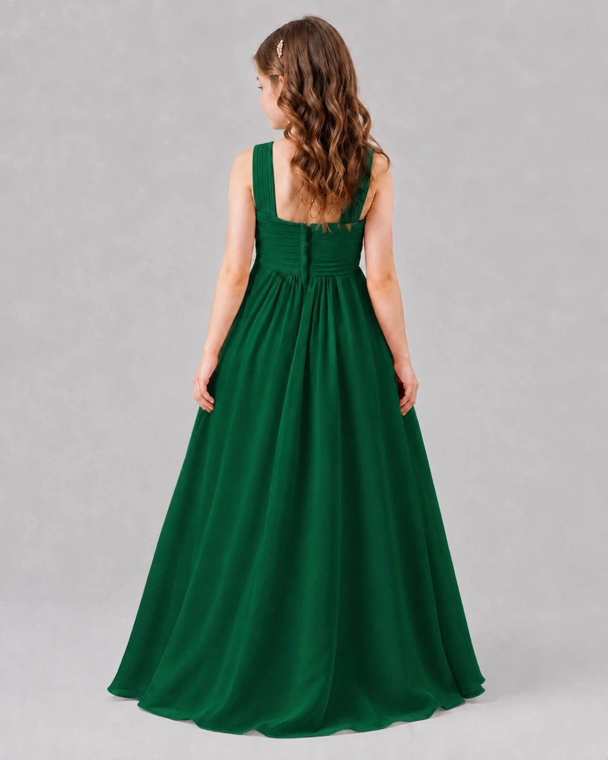 Dark Green A-line Junior Bridesmaid Dresses Back