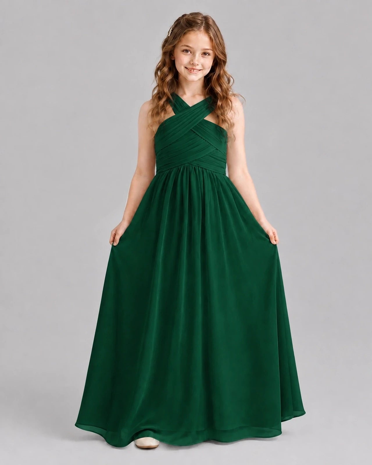 Dark Green A-line Junior Bridesmaid Dresses Front