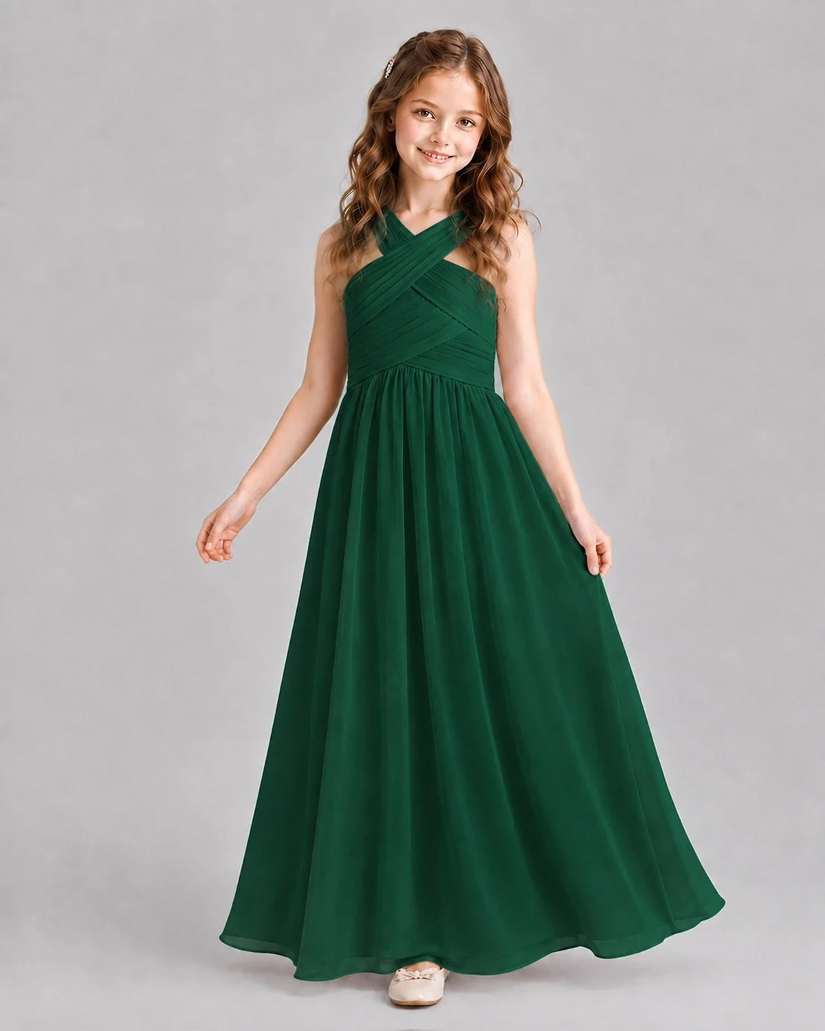 Dark Green A-line Junior Bridesmaid Dresses Pose